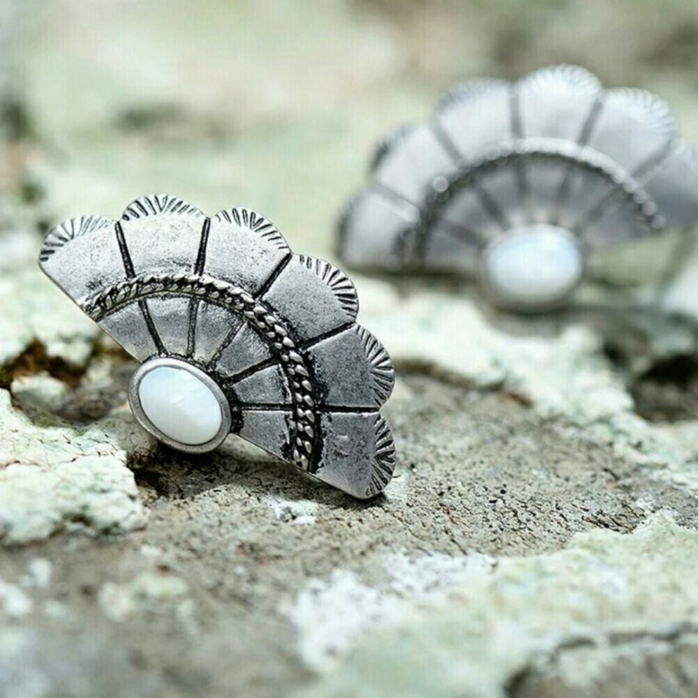 Silver Mother of Pearl Shell BOHO Fan earrings